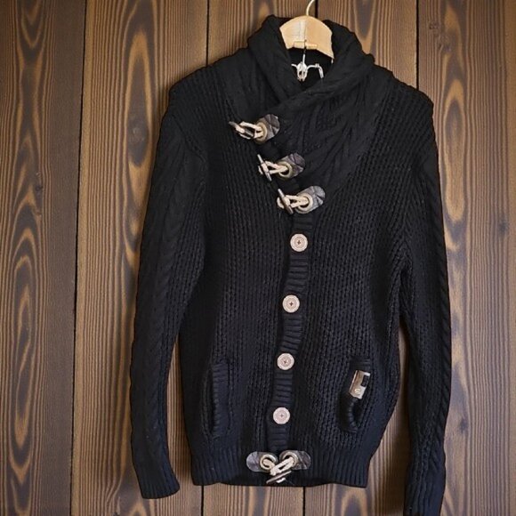 Leif Nelson Men's Heavy Knit Cardigan Shawl Collar toggle buttons winter sweater - Picture 1 of 15